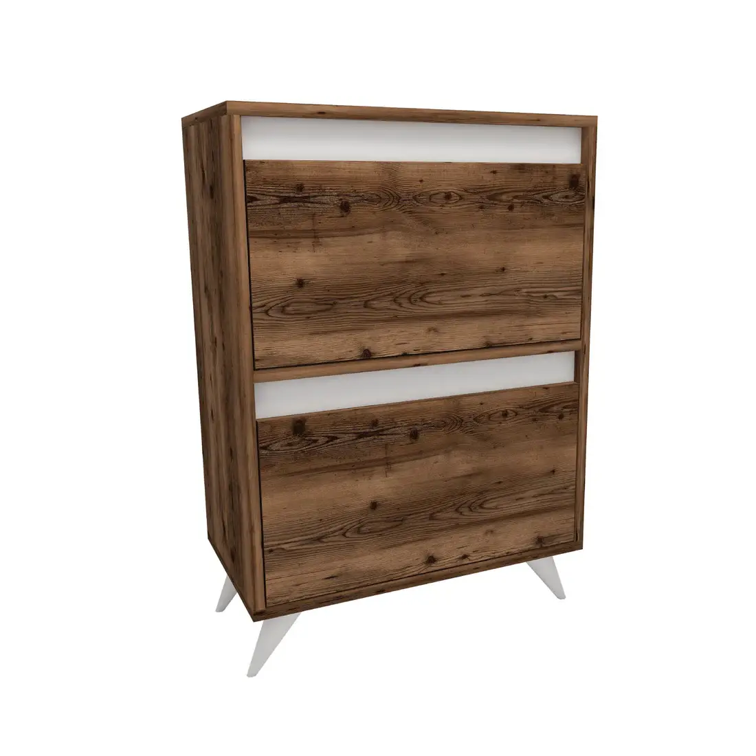 Chloris Shoe Storage Cabinet - Light Walnut / White