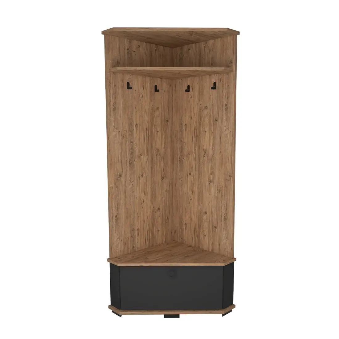 Reina Corner Hallway Coat Rack with Cabinet - Atlantic Pine / Anthracite
