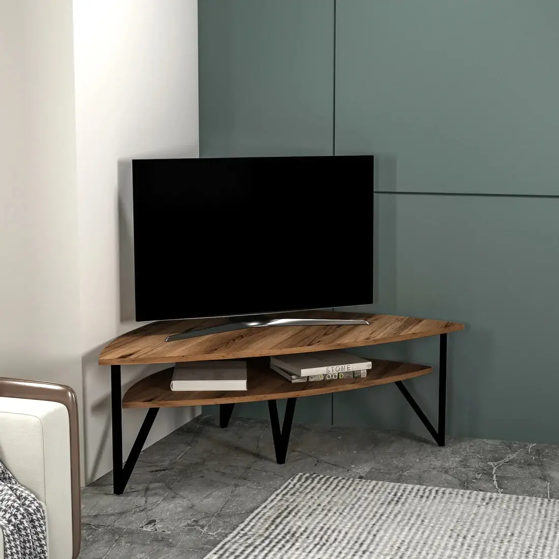 Galen Corner TV Stand Entertainment Center - Light Walnut