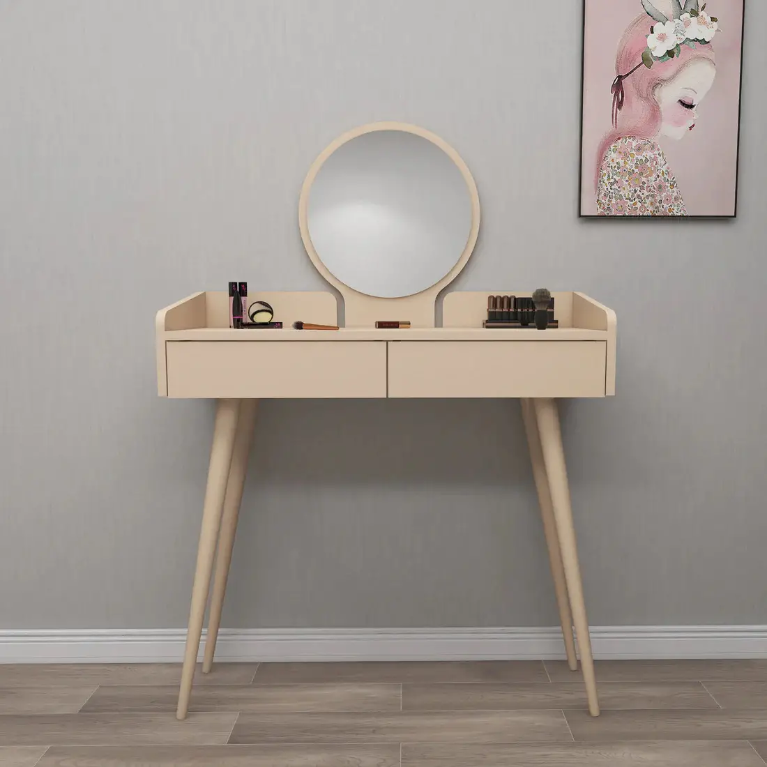 Burim Makeup Vanity Table with Mirror - Beige