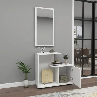 Ales Dresuar Console Table with Cabinet, Shelves and Mirror