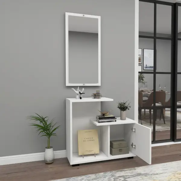 Ales Dresuar Console Table with Cabinet, Shelves and Mirror