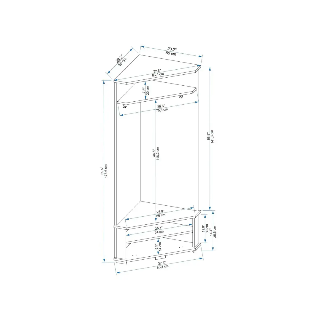 Reina Corner Hallway Coat Rack with Cabinet - Anthracite