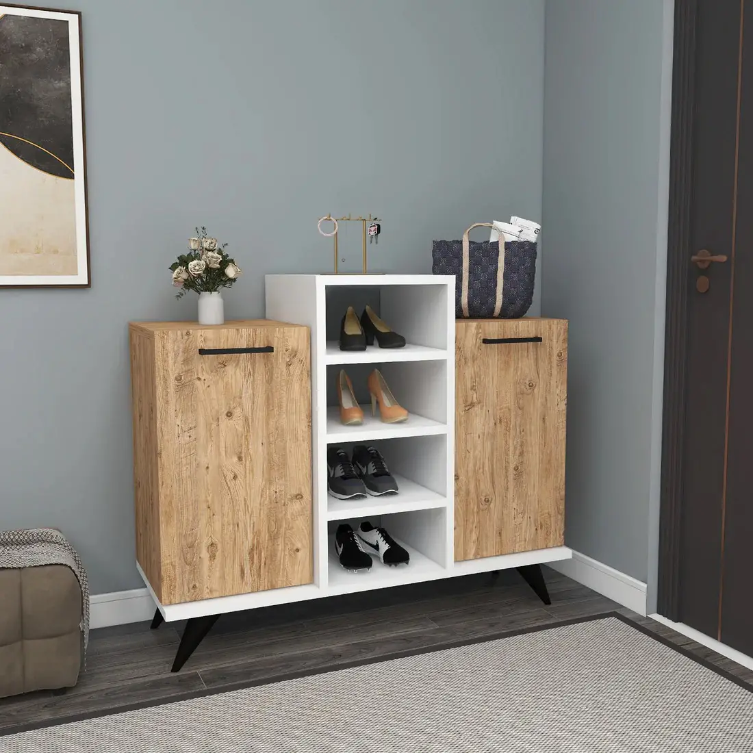 Minta Shoe Storage Shelf with Cabinet - Atlantic Pine / White