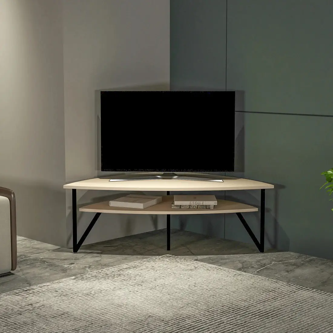 Galen Corner TV Stand Entertainment Center - Beige