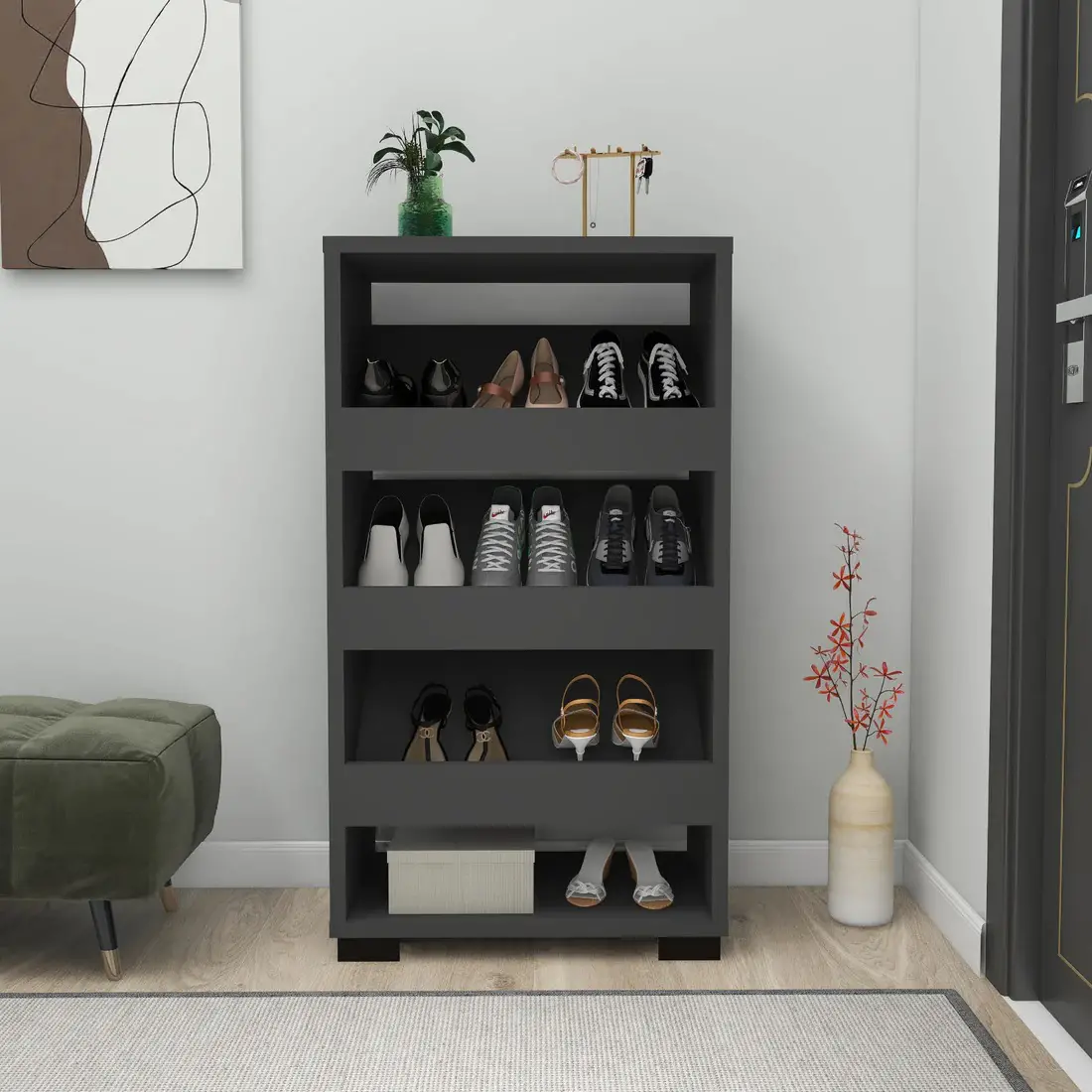 Leslie Shoe Storage Shelf with Cabinet - Anthracite