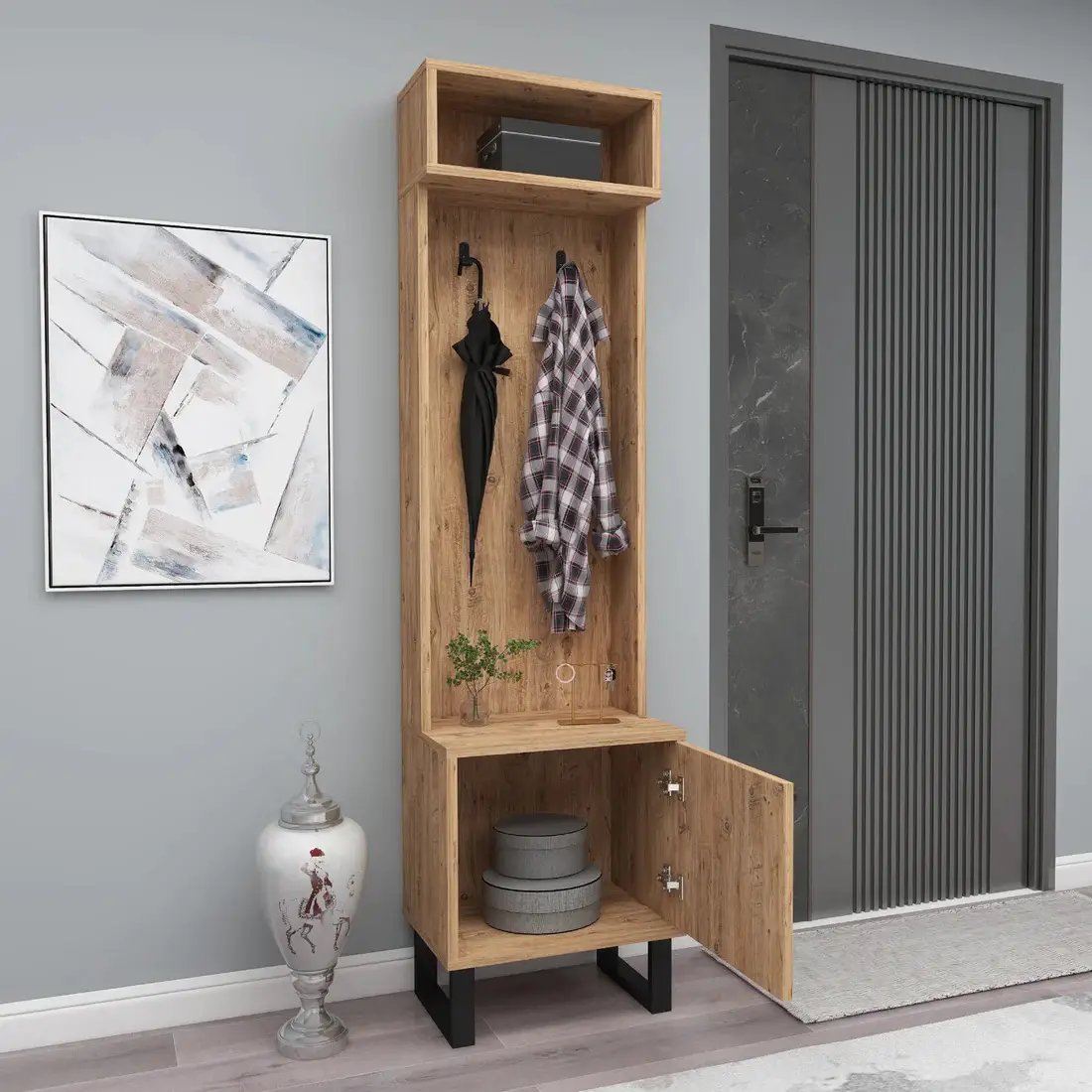 Zosime Hallway Coat Rack with Cabinet - Atlantic Pine