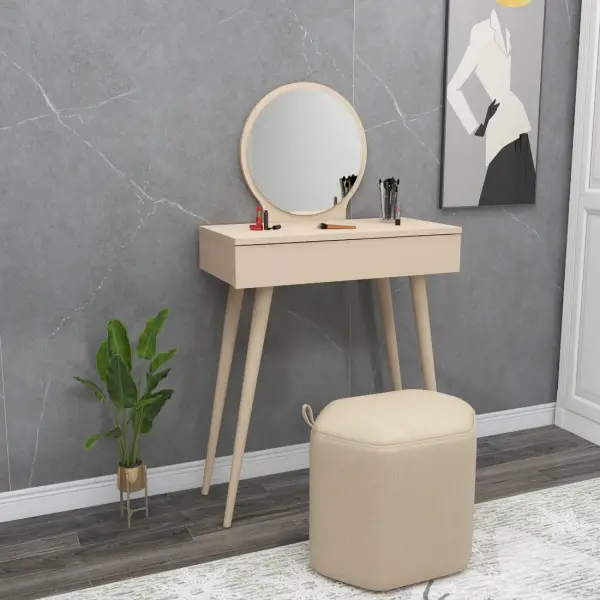 Novae Makeup Vanity Table with Mirror - Beige