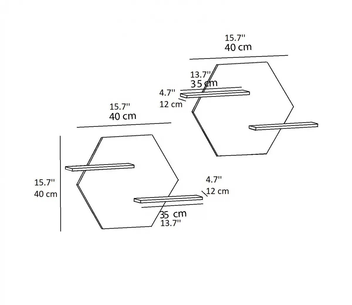 Selin Hexagon Wall Mounted Double Shelf - White