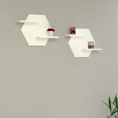 Selin Hexagon Wall Mounted Double Shelf - White