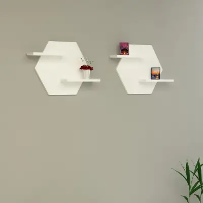 Selin Hexagon Wall Mounted Double Shelf - White