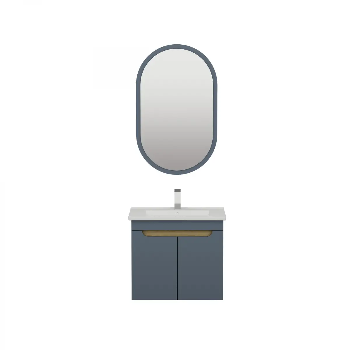 Alexa Bathroom Top-Bottom Washbasin Cabinet Mirror, Sink & Side Cabinet Set - Ireland Blue &