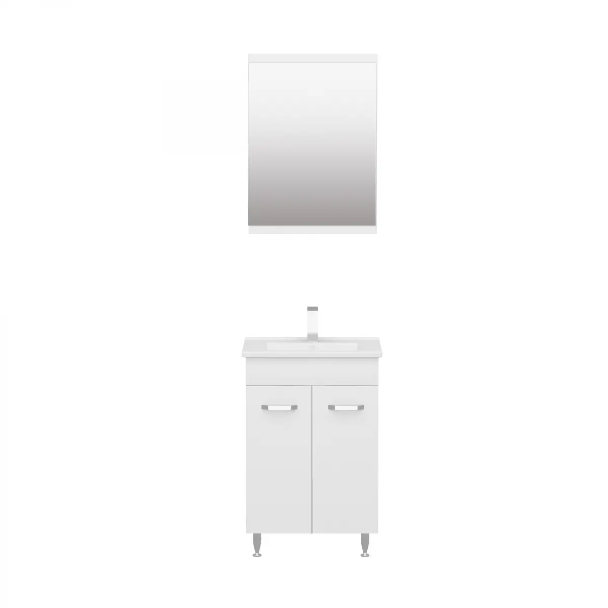 Bion Bathroom Top-Bottom Washbasin Cabinet with Mirror, Sink & Side Cabinet Set - White