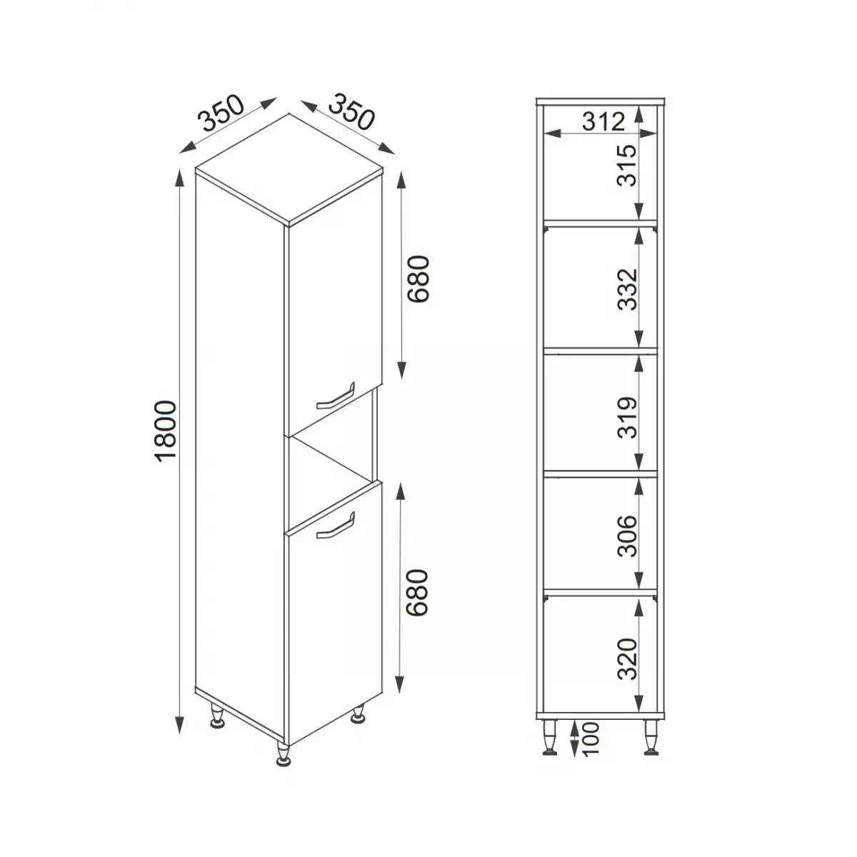 Bion Bathroom Top-Bottom Washbasin Cabinet with Mirror, Sink & Side Cabinet Set - White
