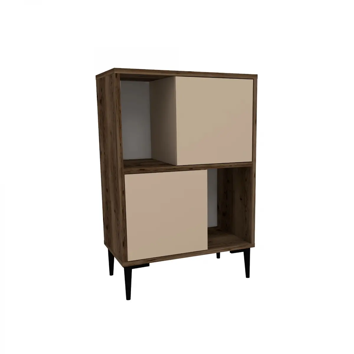 Jeremy Kitchen Cabinet with Shelves - Light Walnut & Beige