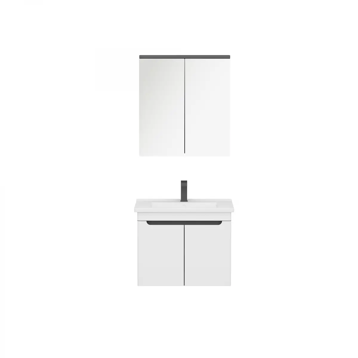 Evola Bathroom Top-Bottom Washbasin Cabinets with Mirror, Sink & Side Cabinet Set - White & 