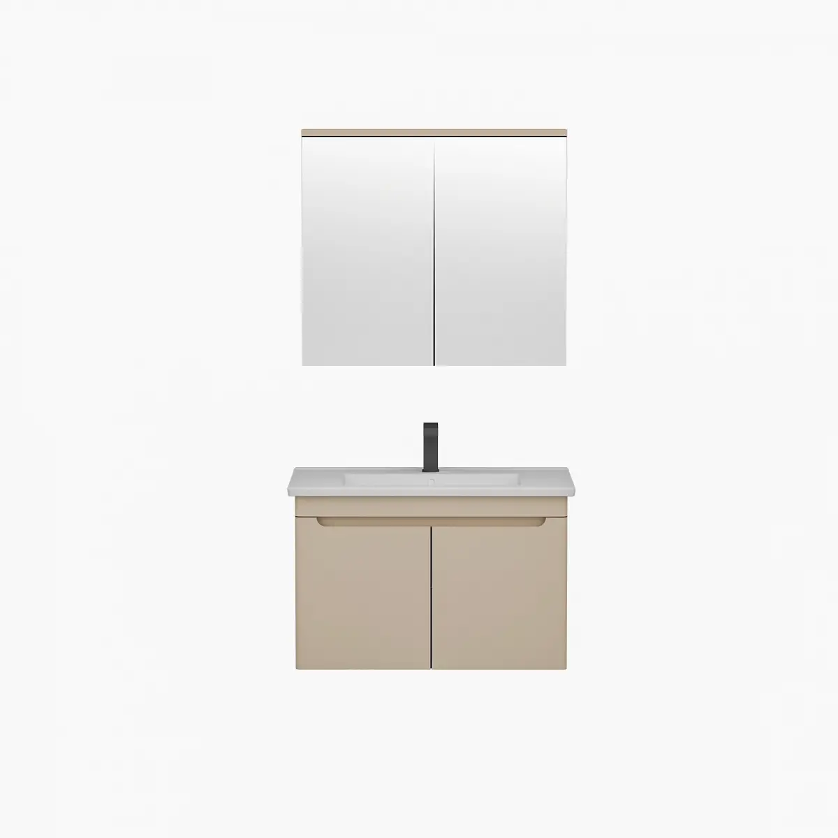 Evola Bathroom Top-Bottom Washbasin Cabinets with Mirror, Sink & Side Cabinet Set - Cappuccino