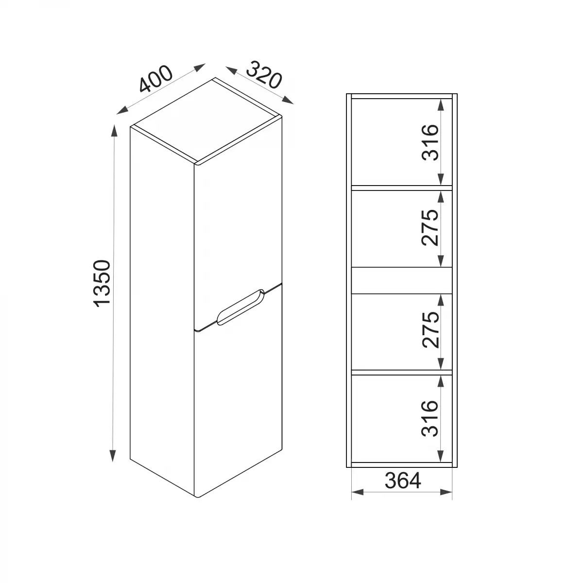 Evola Bathroom Top-Bottom Washbasin Cabinets with Mirror, Sink & Side Cabinet Set - Cappuccino