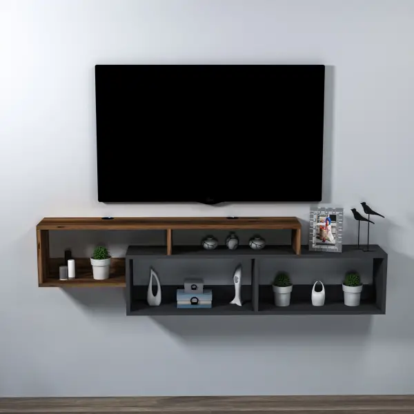 Frank Floating TV Stand with Shelves for TVs up to 70 - Light Walnut & Anthracite