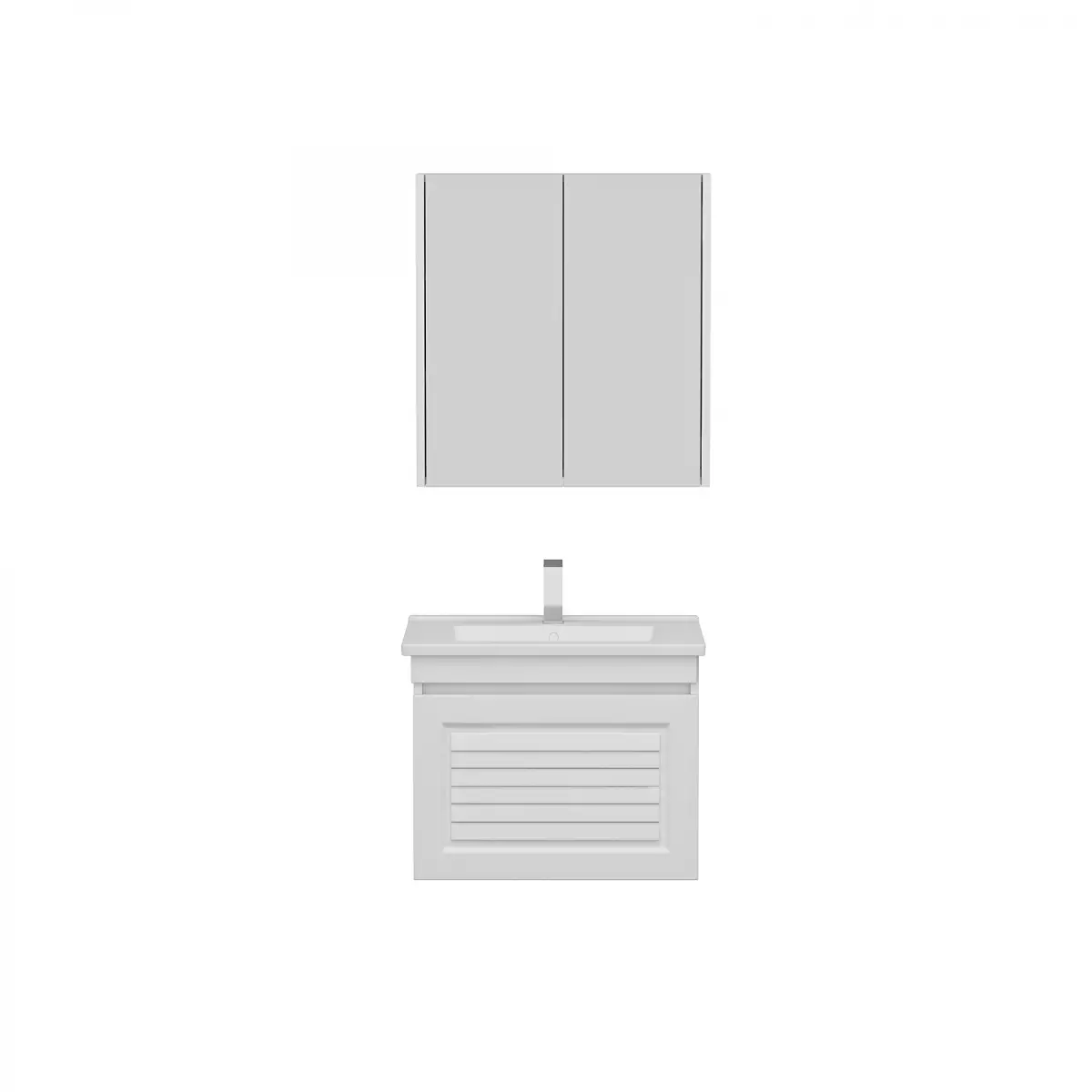 Helenka Bathroom Top-Bottom Washbasin Cabinets with Mirror, Sink & Side Cabinet Set - White