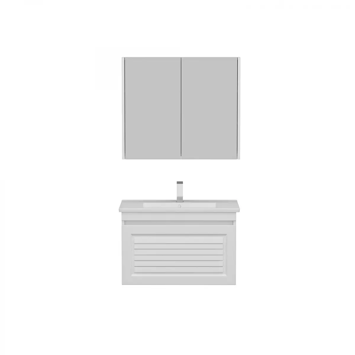 Helenka Bathroom Top-Bottom Washbasin Cabinets with Mirror, Sink & Side Cabinet Set - White