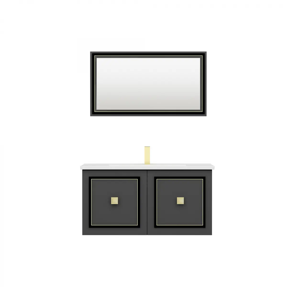 Larissa Bathroom Washbasin Cabinet with Framed Wall Mirror, Sink & Side Cabinet Set - Anthracite