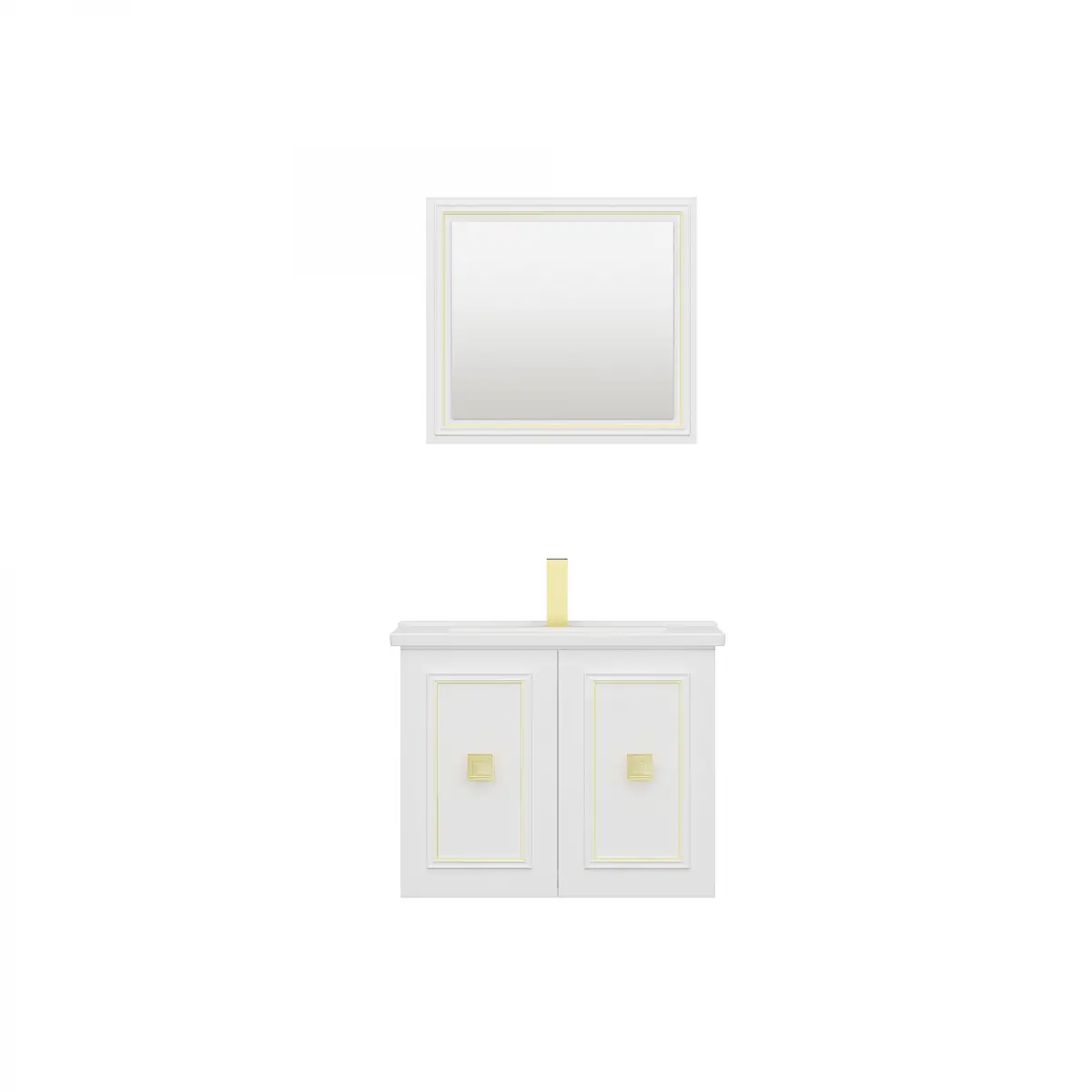Larissa Bathroom Washbasin Cabinet with Framed Wall Mirror, Sink & Side Cabinet Set - White