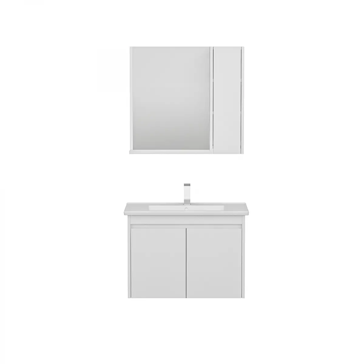 Maya Bathroom Top-Bottom Washbasin Cabinet with Mirror, Sink & Side Cabinet Set - White