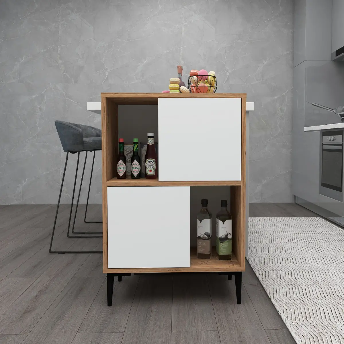 Jeremy Kitchen Cabinet with Shelves - Atlantic Pine & White