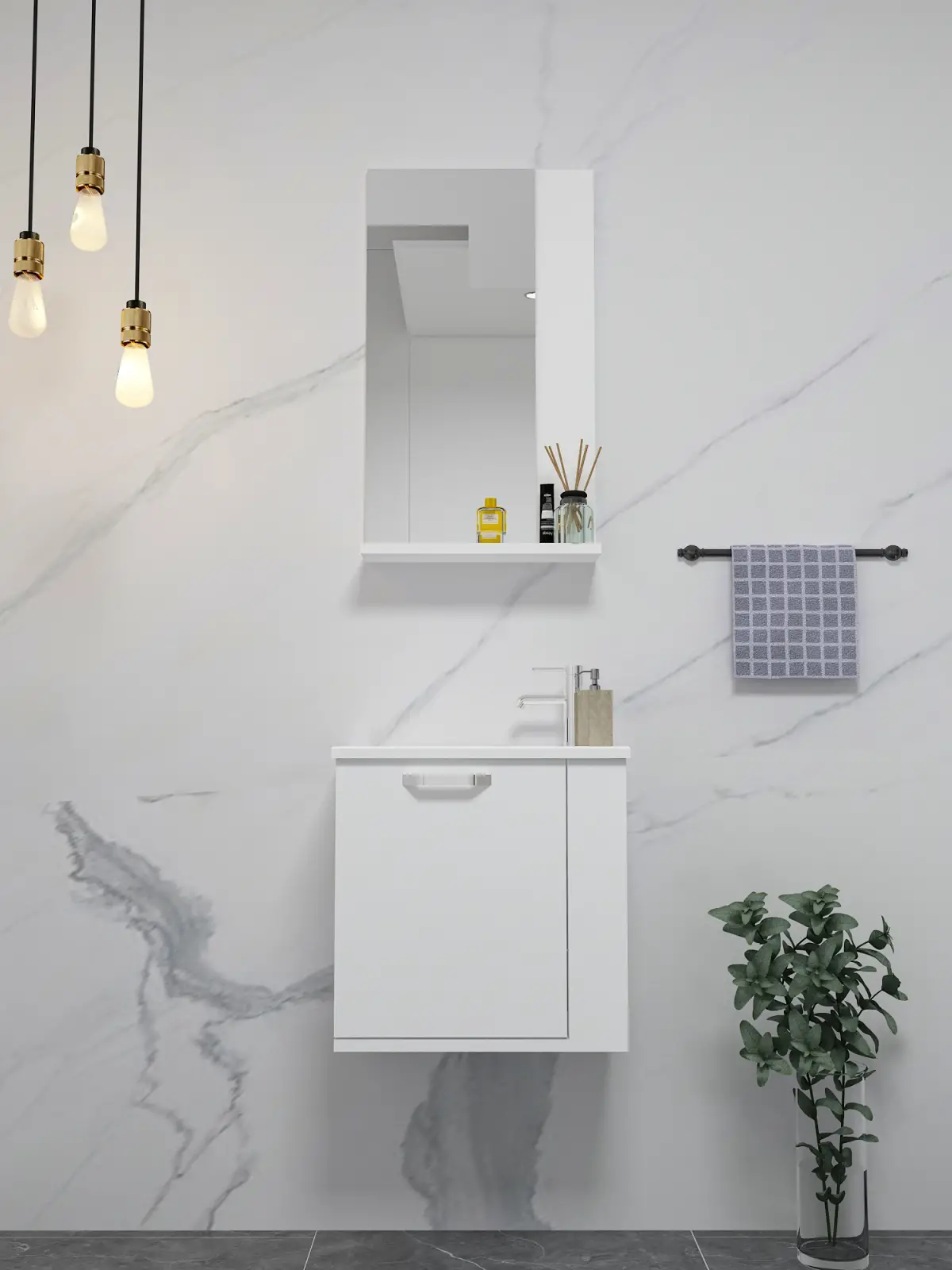 Tina Bathroom Top-Bottom Washbasin Cabinet with Wall Mirror & Single Ceramic Sink - White