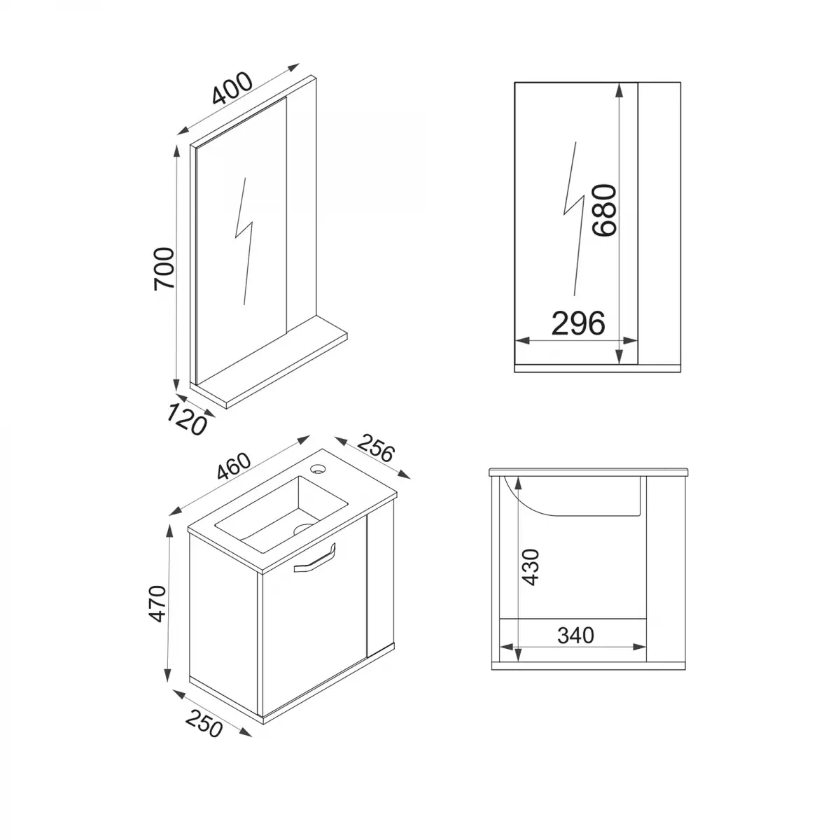 Tina Bathroom Bottom Washbasin Cabinet with Wall Mirror & Single Ceramic Sink - Oak & White