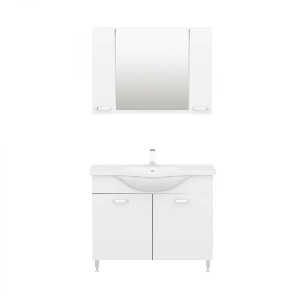 Vera Bathroom Top-Bottom Washbasin Cabinet with Mirror, Sink & Side Cabinet Set - White