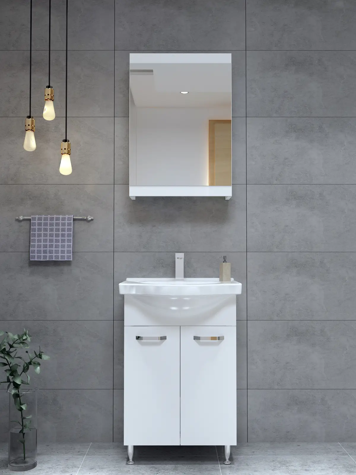 Vera Bathroom Top-Bottom Washbasin Cabinet with Mirror, Sink & Side Cabinet Set - White