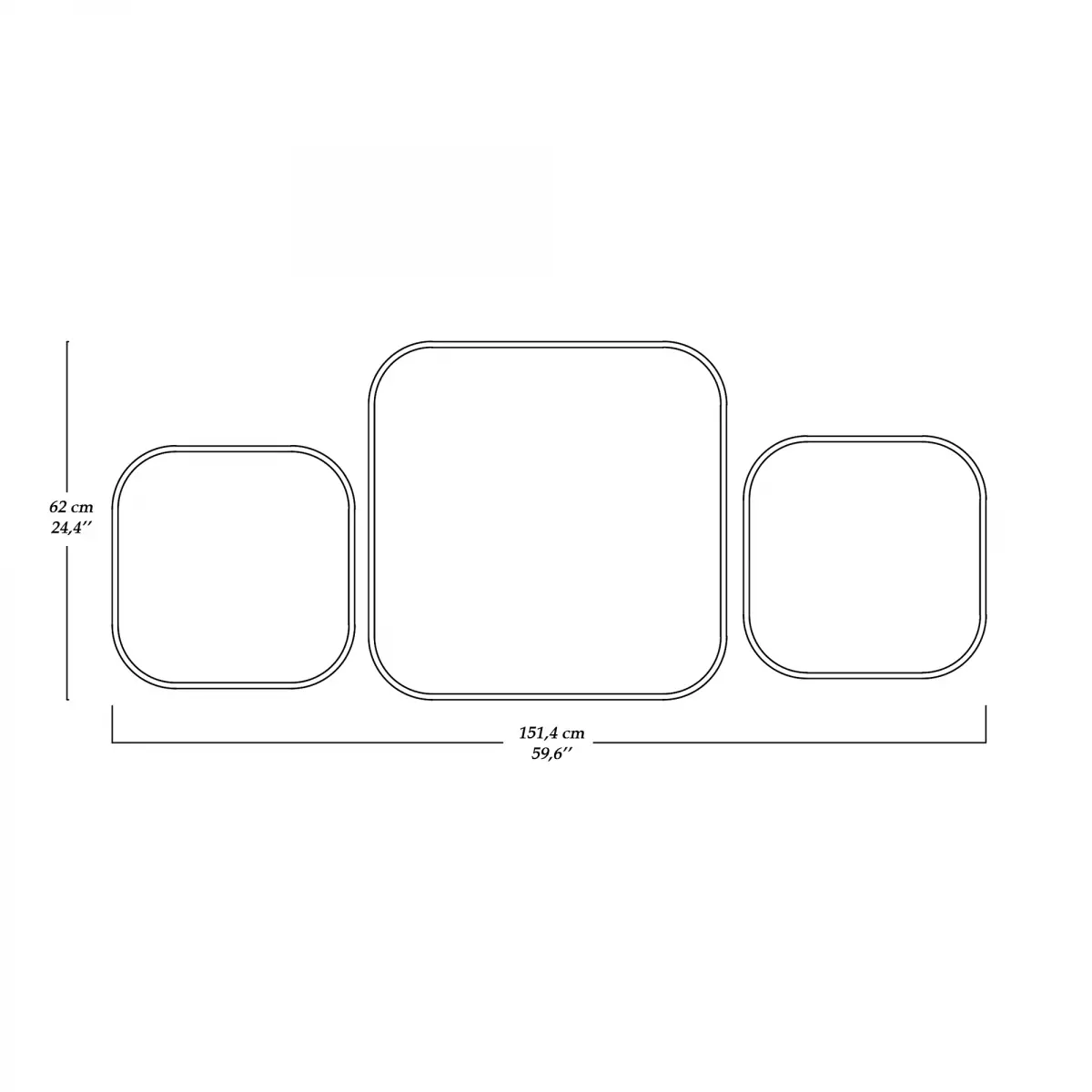 Atlantis Floating Mirror Set of 3 - Two Small and One Large Mirrors - Black