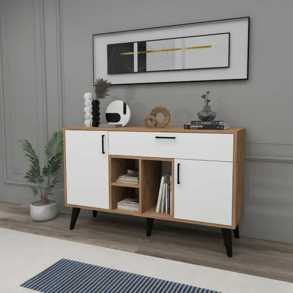 Timo Sideboard with Cabinets and Shelves - Atlantic Pine & White