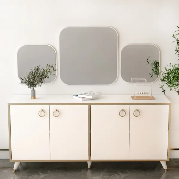 Atlantis Floating Mirror Set of 3 - Two Small and One Large Mirrors - White
