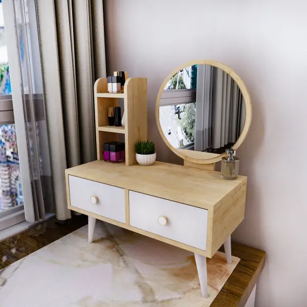 Cindy Makeup Vanity Table - White & Sapphire Oak