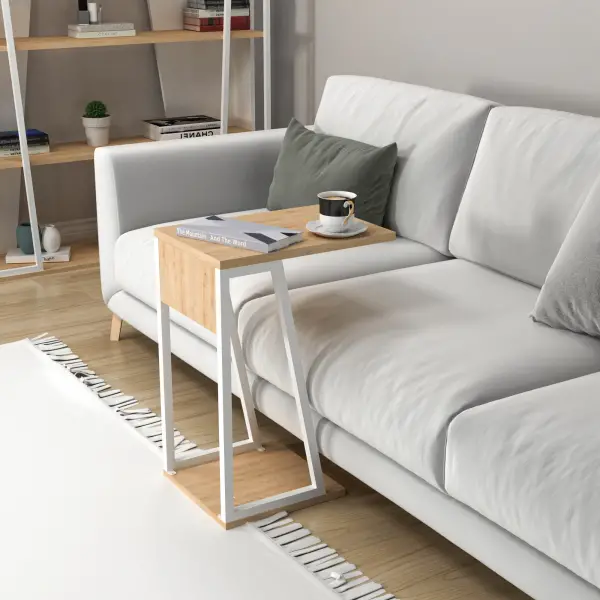 Lissa Iron Leg Side Table - Sapphire Oak White Iron