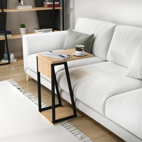 Lissa Iron Leg Side Table - Sapphire Oak Black Iron