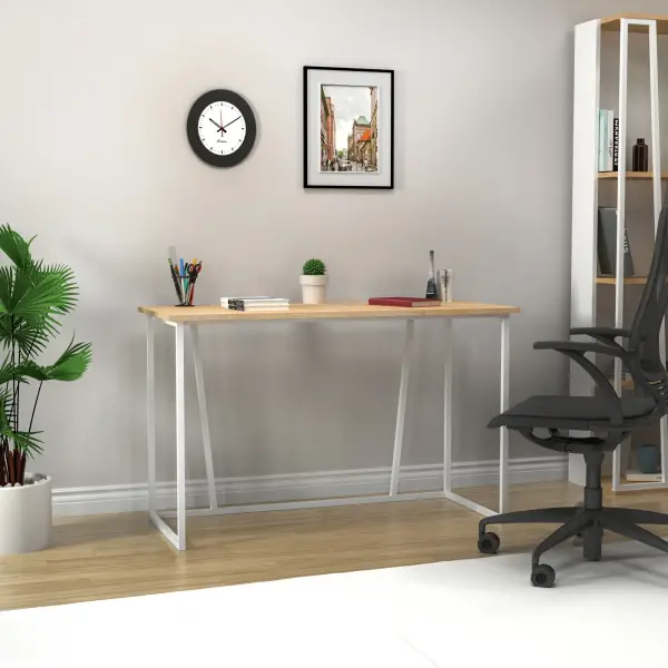 Lissa Iron Leg Desk - Sapphire Oak & White