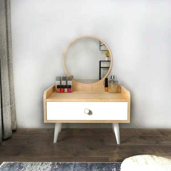 Sina Makeup Table - White & Sapphire Oak