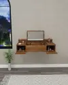Bertus Wall Mounted Makeup Vanity Table with Mirror - Light Walnut