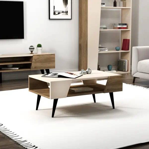 Clara Coffee Table- Light Walnut & Beige