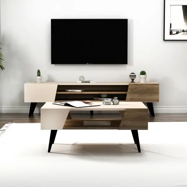 Clara Coffee Table- Light Walnut & Beige