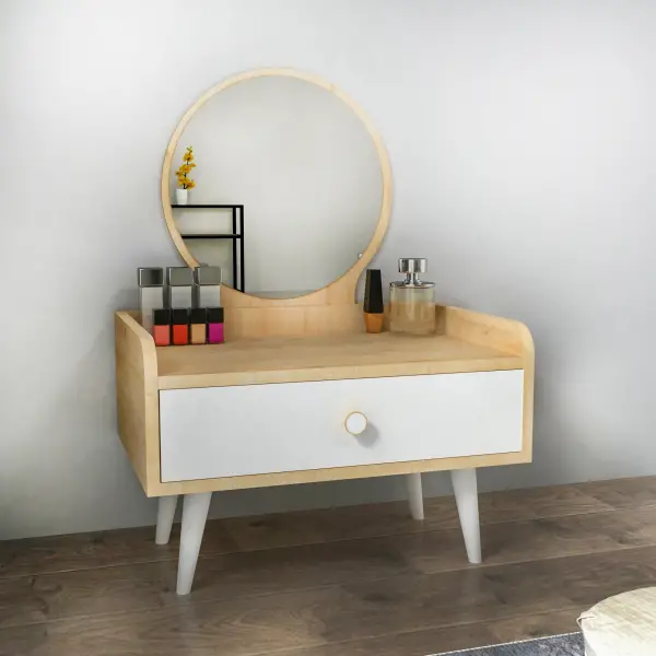 Sina Makeup Table - White & Sapphire Oak