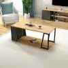 Lissa Coffee Table with Iron Legs and Shelves - Sapphire Oak & Anthracite