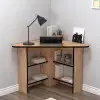Corner Computer Desk with Shelves - Atlantic Pine With Black Band