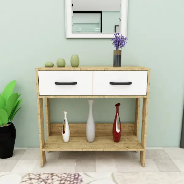 Candy Dresser, Console Table - Sapphire Oak & White
