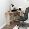 Corner Computer Desk with Shelves - Atlantic Pine & Beige