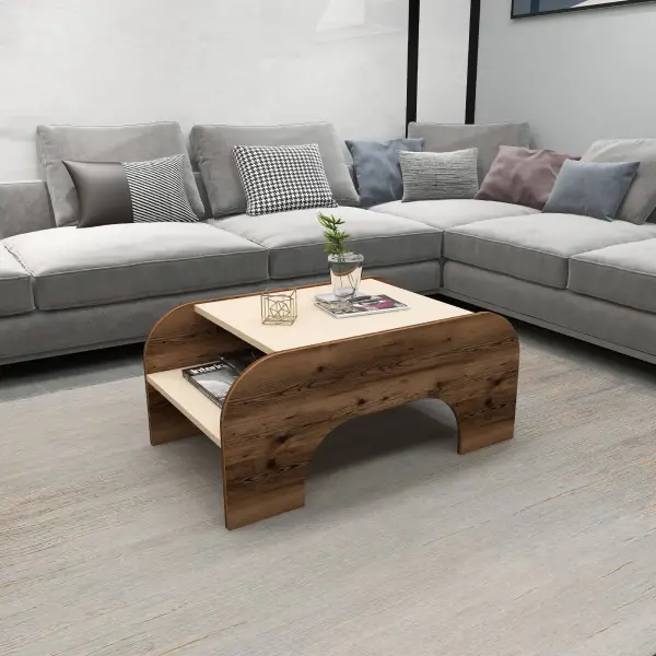 Tresa Coffee Table - Light Walnut & Beige